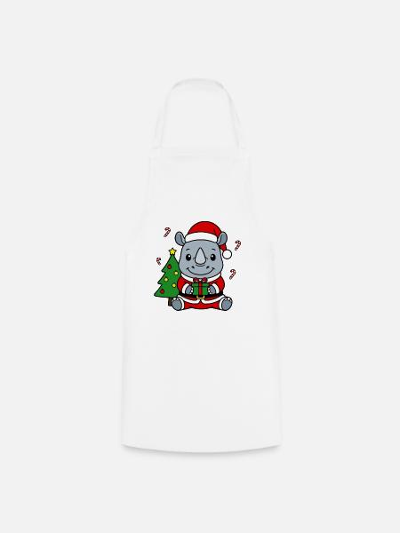Niedlicher Weihnachts-Weihnachts-Weihnachtsbaum mit Nashorn-Weihnachtsgeschenk - Kochschürze - Weiß