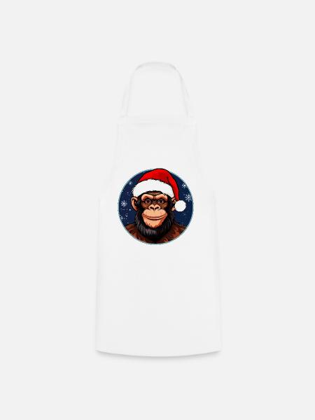 Affen Weihnachten / X-Mas Schimpanse - Kochschürze - Weiß