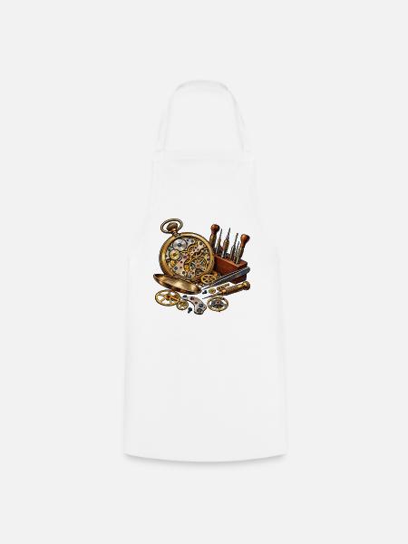 Uhrmacher Werkzeug – Steampunk Uhrwerk Kunst - Kochschürze - Weiß