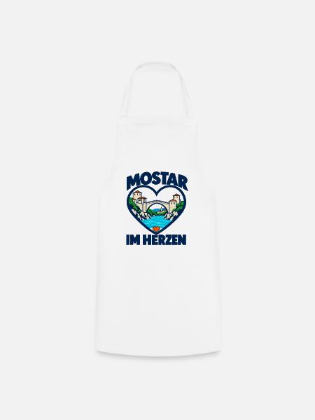 Mostar im Herzen – Stari Most & Neretva - Kochschürze - Weiß