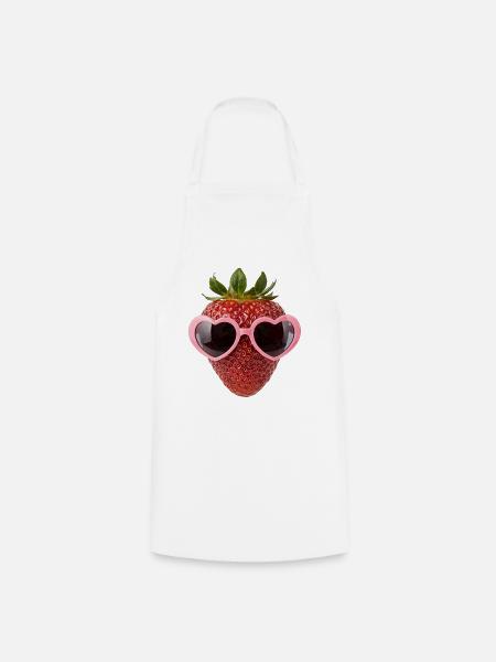 Erdbeere mit Herz Sonnenbrille lustig - Kochschürze - Weiß