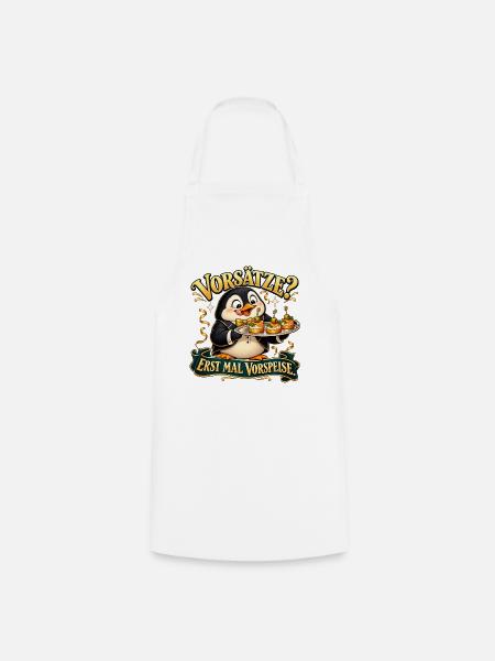 Pinguin mit Vorspeise - Kochschürze - Weiß