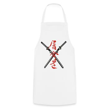 Iaido Kanji + Katana - Cooking Apron - white - Front - AI Model Male 185 dark (185cm)