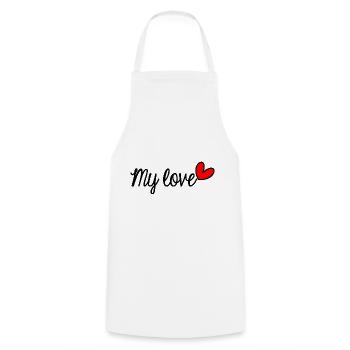 LOVE. JUST MARRIED. SAINT VALENTIN. EVJF. MY LOVE - Tablier de cuisine - blanc - Devant - AI Model Male 185 dark (185cm)