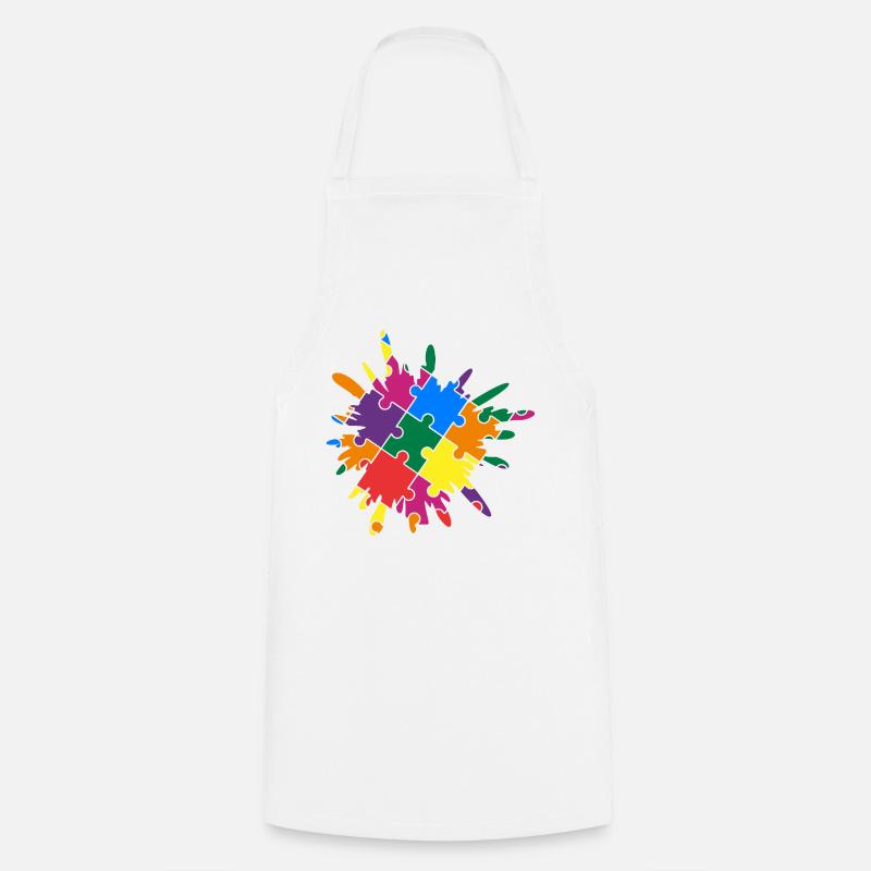 Autism Awareness Puzzle Colorful Splash - Cooking Apron - white