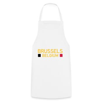 Brussels, Belgium (two squares) - Cooking Apron - white - Front - AI Model Male 185 dark (185cm)