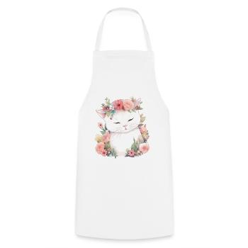 Katze Blumen Aquarell Zeichnung Kunst Bunt Floral - Kochschürze - Weiß - Vorne - AI Model Male 185 dark (185cm)