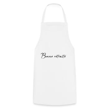 RETIREMENT. HAPPY RETIREMENT. HAPPY RETREAT - Cooking Apron - white - Front - AI Model Male 185 dark (185cm)