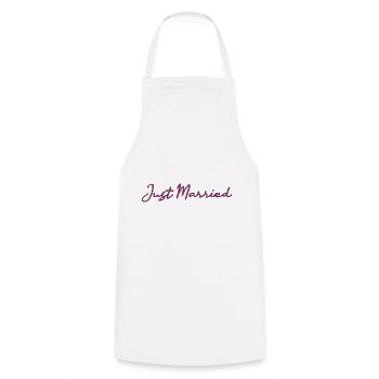 JUST MARRIED. bachelorette party. SAINT VALENTINE. COUPLE - Cooking Apron - white - Front - AI Model Male 185 dark (185cm)