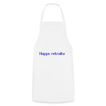 RETIREMENT. HAPPY RETIREMENT. HAPPY RETREAT - Cooking Apron - white - Front - AI Model Male 185 dark (185cm)
