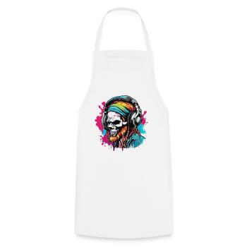 Headphones / Audio / Music / Skull / Cool - Cooking Apron - white - Front - AI Model Male 185 dark (185cm)