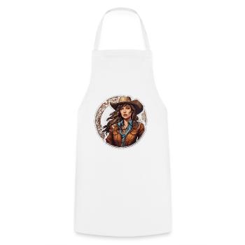 Cow Girl / Wilde Westen / Wüste / Lasso / Rodeo - Kochschürze - Weiß - Vorne - AI Model Male 185 dark (185cm)