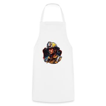 Firefighter / Fire / Fire / Extinguish / Hero - Cooking Apron - white - Front - AI Model Male 185 dark (185cm)