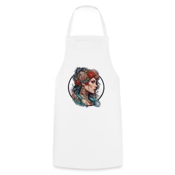 Frau / hübsch / Porträt / Tattoo / Model - Kochschürze - Weiß - Vorne - AI Model Male 185 dark (185cm)