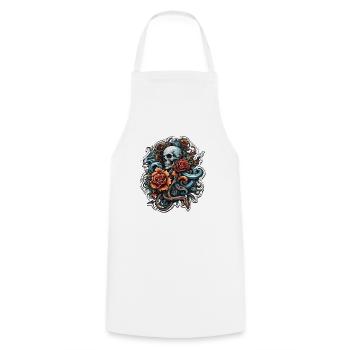 Skull / Totenkopf / Skelett / Gothic / Tattoo - Kochschürze - Weiß - Vorne - AI Model Male 185 dark (185cm)