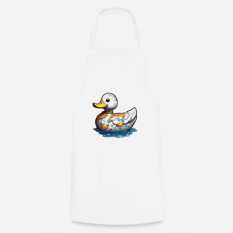 Canard en caoutchouc / canard en caoutchouc / eau / baignoire - Tablier de cuisine - blanc