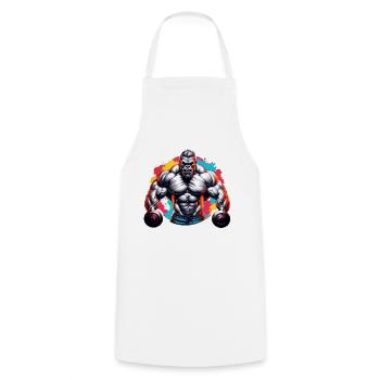 Bodybuilder / Sports / Fitness / Monkey / Muscles - Cooking Apron - white - Front - AI Model Male 185 dark (185cm)