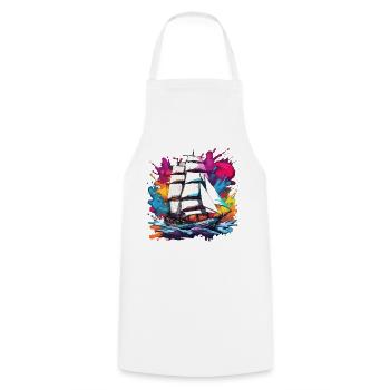 Pirate Ship / Boat / Sea / Ocean / Waves - Cooking Apron - white - Front - AI Model Male 185 dark (185cm)