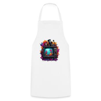 TV / Télévision / Analogique / Tube TV / Rétro - Tablier de cuisine - blanc - Devant - AI Model Male 185 dark (185cm)