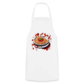 Spaghetti / Nudel / Pasta / Italien / Pizzeria - Kochschürze - Weiß - Vorne - AI Model Male 185 dark (185cm)