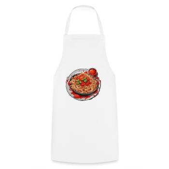 Spaghetti / Nudel / Pasta / Italien / Pizzeria - Kochschürze - Weiß - Vorne - AI Model Male 185 dark (185cm)