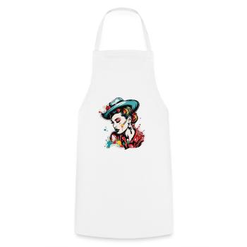 Rockabilly / Pin-up Girl / Frauenpower / 50er - Kochschürze - Weiß - Vorne - AI Model Male 185 dark (185cm)