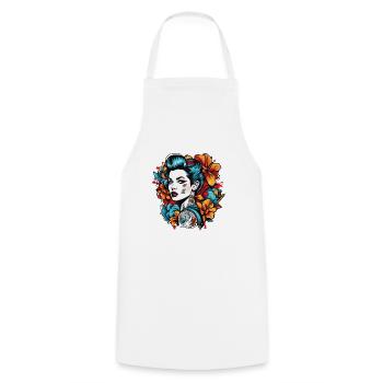 Rockabilly / Pin-up Girl / Frauenpower / 50er - Kochschürze - Weiß - Vorne - AI Model Male 185 dark (185cm)