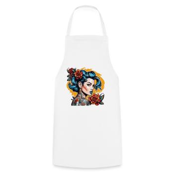 Rockabilly / Pin-up Girl / Frauenpower / 50er - Kochschürze - Weiß - Vorne - AI Model Male 185 dark (185cm)