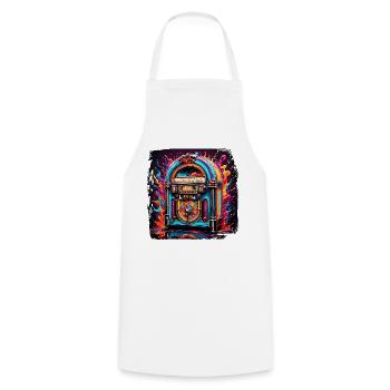 Jukebox / Musical Automaton / Retro / 50s - Cooking Apron - white - Front - AI Model Male 185 dark (185cm)