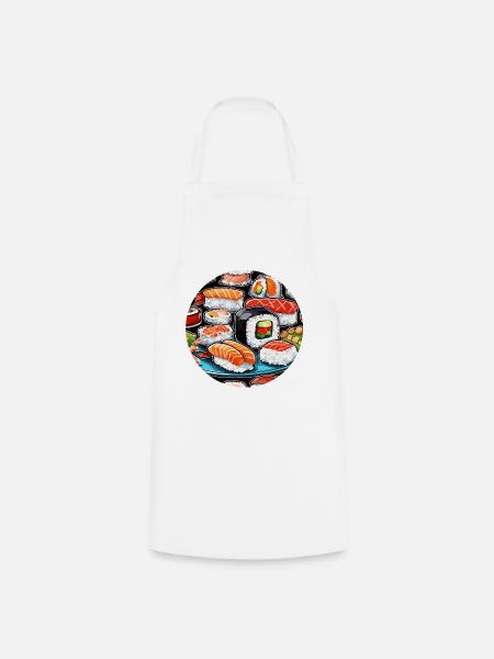Sushi / Maki / Nigiri / Wasabi /Asiatisch - Kochschürze - Weiß