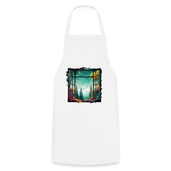 Fenêtre dans la forêt / Arbres / Vue / Sauvage - Tablier de cuisine - blanc - Devant - AI Model Male 185 dark (185cm)