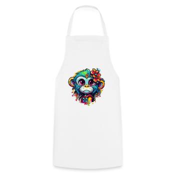 Cute Monkey / Monkey Girl / Cute / Hair Bow - Cooking Apron - white - Front - AI Model Male 185 dark (185cm)