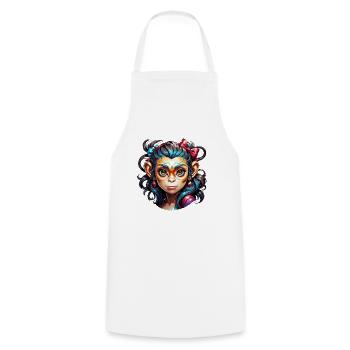 Cute Monkey / Monkey Girl / Cute / Hair Bow - Cooking Apron - white - Front - AI Model Male 185 dark (185cm)
