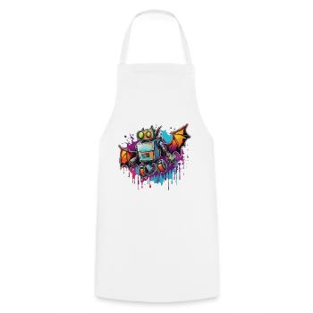 Robot Animal / AI / Mechanized Animals / Comic - Cooking Apron - white - Front - AI Model Male 185 dark (185cm)