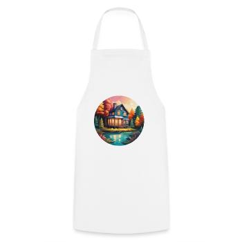 Lakeside House / Cabin / Lake / Mountains / Nature /Forest - Cooking Apron - white - Front - AI Model Male 185 dark (185cm)