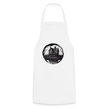 Lakeside House / Cabin / Lake / Mountains / Nature /Forest - Cooking Apron - white - Front - AI Model Male 185 dark (185cm)