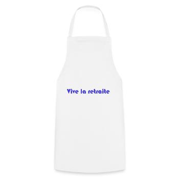 RETIREMENT. RETIREMENT. RETIRED. RETIREMENT - Cooking Apron - white - Front - AI Model Male 185 dark (185cm)