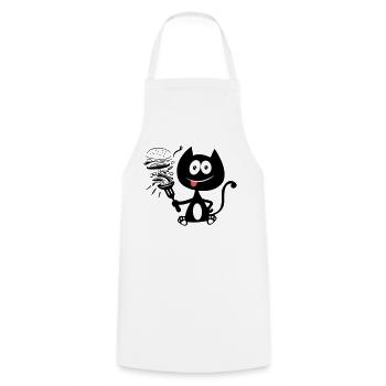 Katze isst einen Burger! Katzenhumor! - Kochschürze - Weiß - Vorne - AI Model Male 185 dark (185cm)