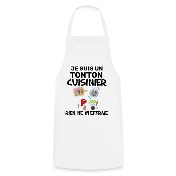 Mon tonton est un cuisinier - Tablier de cuisine - blanc - Devant - AI Model Male 185 dark (185cm)