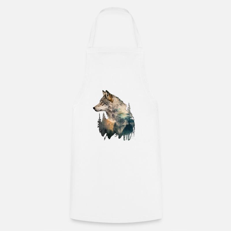 Wolf Trees Paysage Aquarelle - Tablier de cuisine - blanc