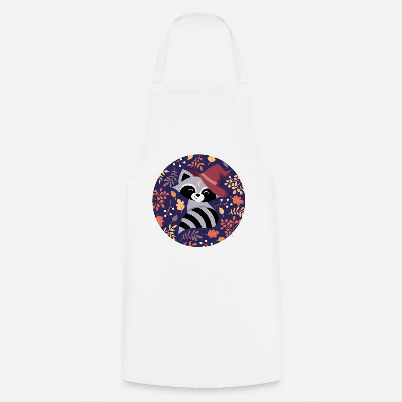 Raccoon with autumn pattern - Cooking Apron - white