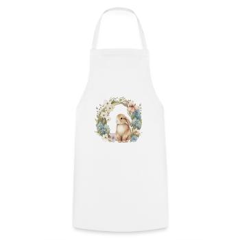 Rabbit flower wreath - Cooking Apron - white - Front - AI Model Male 185 dark (185cm)