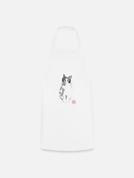Verfragende Katze - Kochschürze - Weiß