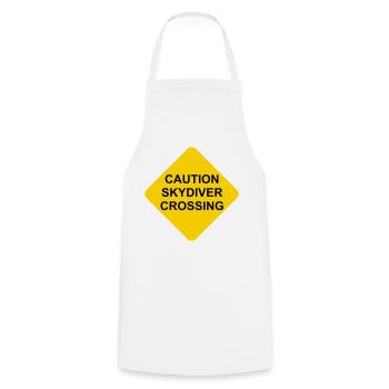 Schild Caution Skydiver Crossing - Kochschürze - Weiß - Vorne - AI Model Male 185 dark (185cm)