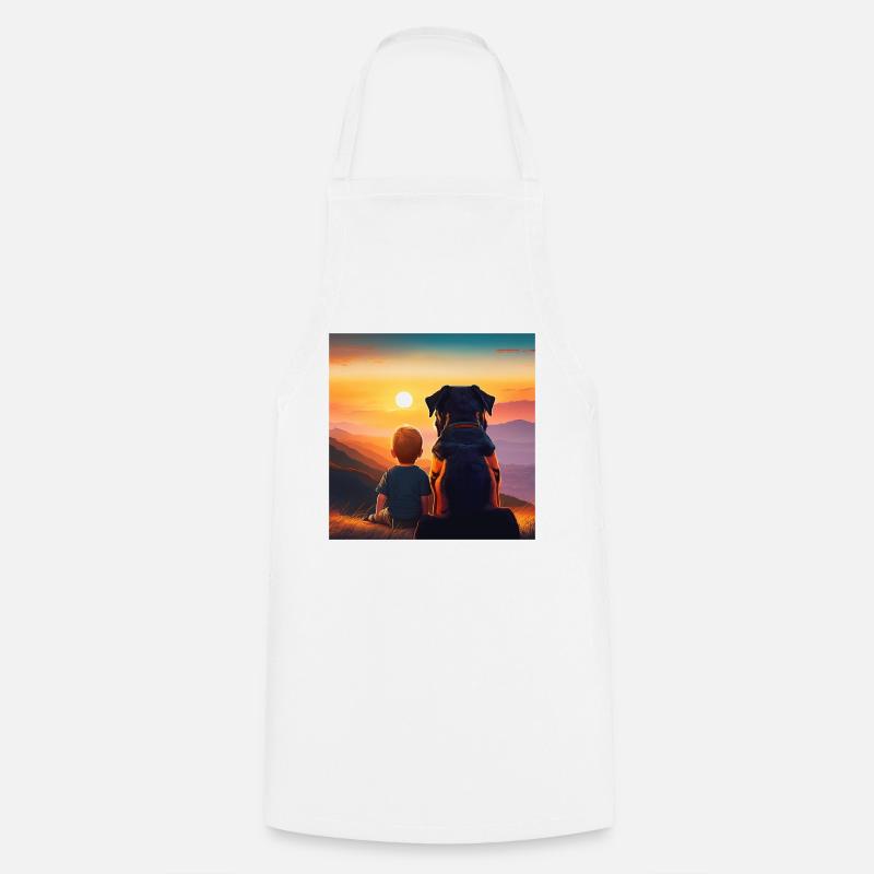 Garçon avec Rottweiler - Tablier de cuisine - blanc