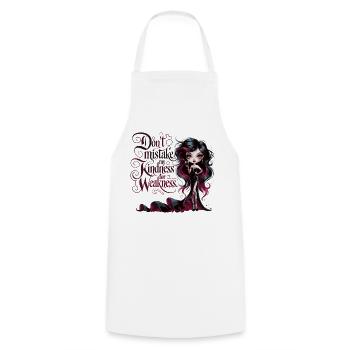 Don't be fooled – Gothic Diva with Wine - Cooking Apron - white - Front - AI Model Male 185 dark (185cm)