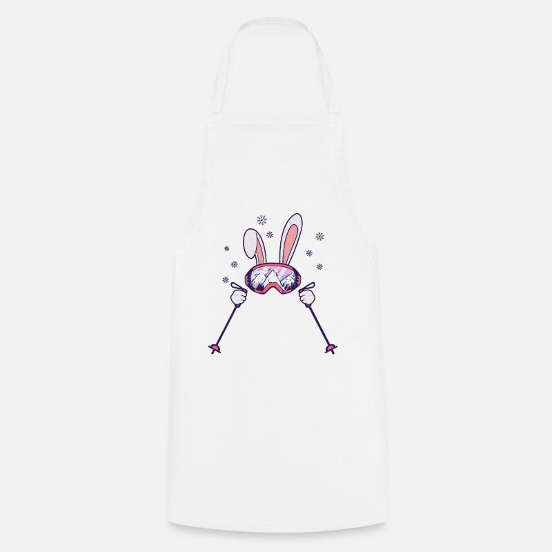 Skiing Rabbit with ski poles and ski goggles - Cooking Apron - white