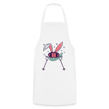 Skiing Rabbit with ski poles ski goggles scarf - Cooking Apron - white - Front - AI Model Male 185 dark (185cm)