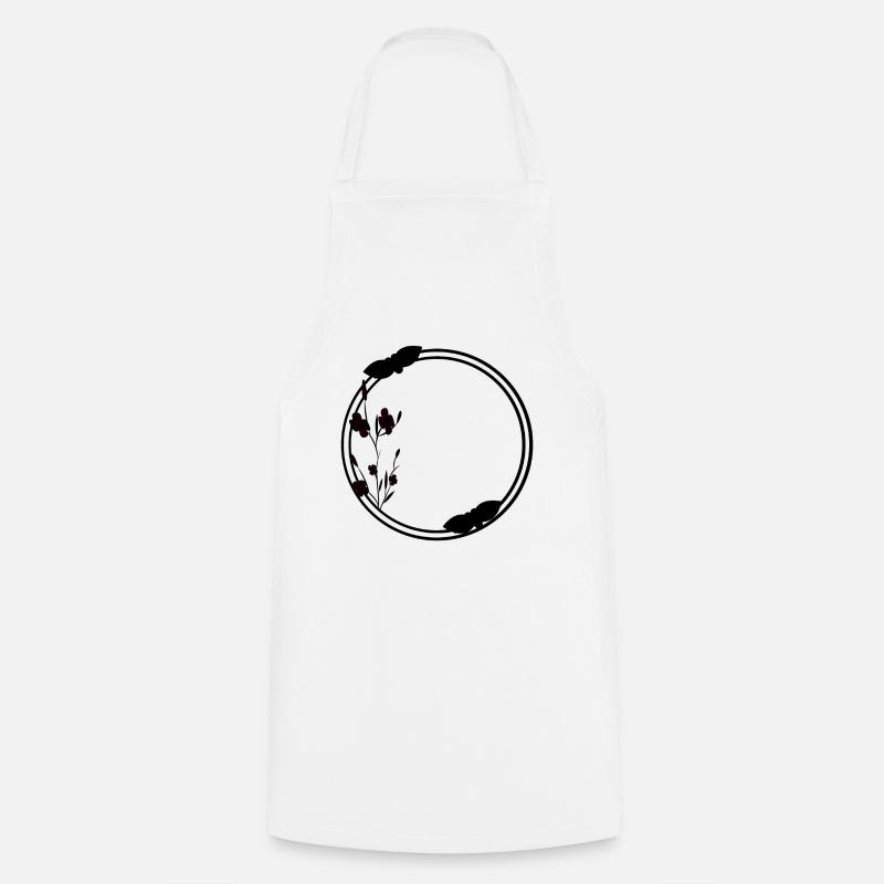 Spring Frame Circle in Black Flowers - Cooking Apron - white