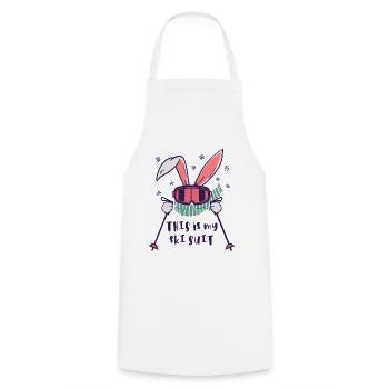 This is my Ski Suit Skiing Rabbit with ski poles - Cooking Apron - white - Front - AI Model Male 185 dark (185cm)